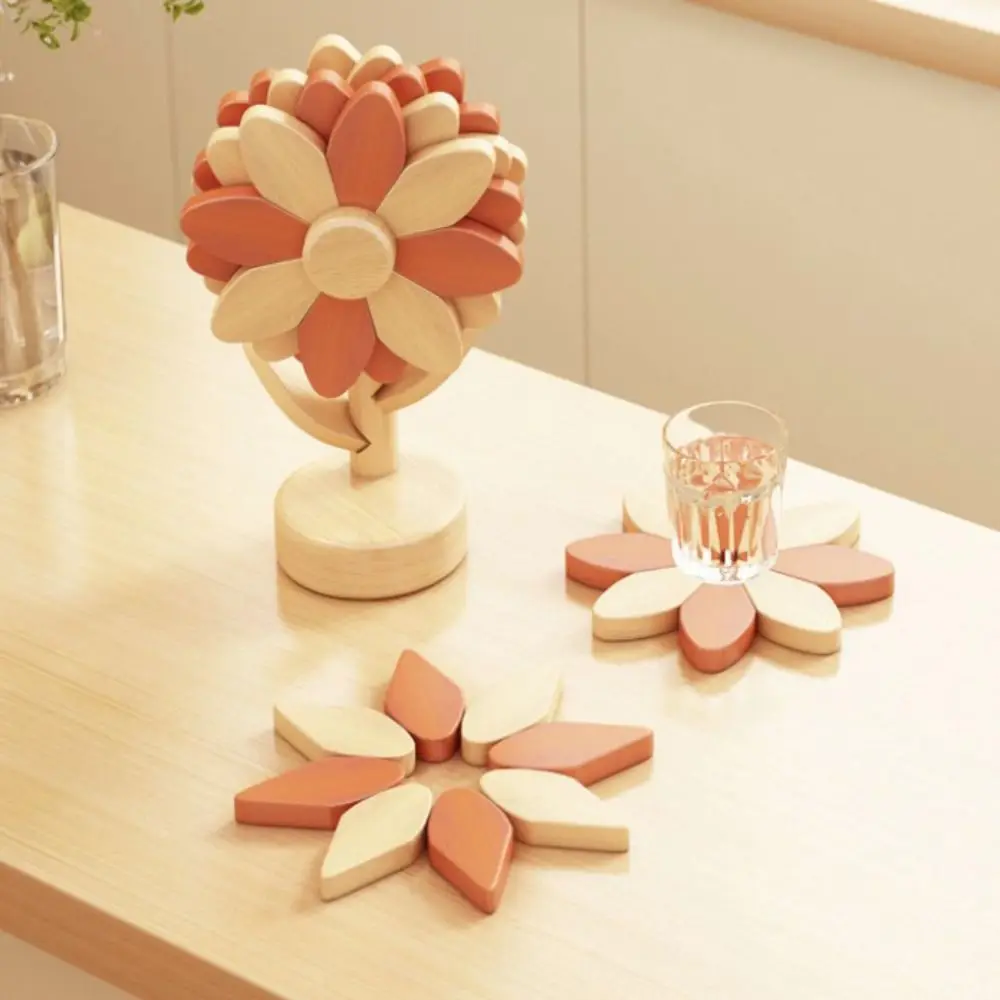 

5 Piece Home Decoration Anti Scalding Sunflower Coaster Set Heat-resistant Non-slip Tableware Pad Wood Placemats Gift