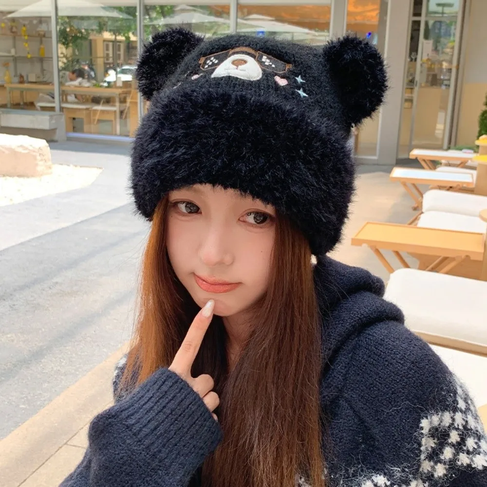 Polyester Knitted Beanie Large Head Circumference Face Slimming Design Winter Beanie Hat 56-58CM Windproof Warm Knit Hat