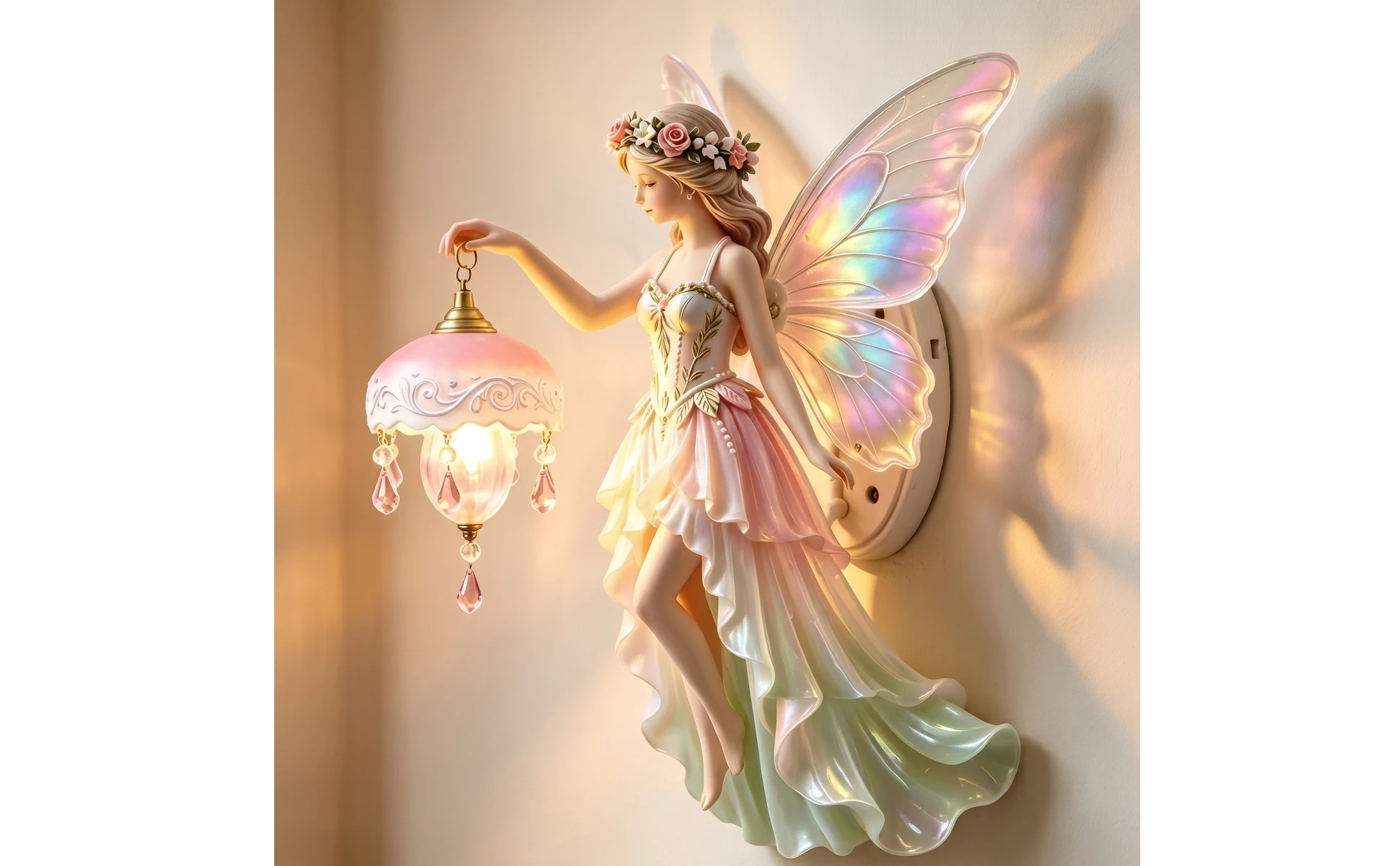 Fairy Wall Sconce Decorative Fairy Wall Lamp Sculpted Ornate for Girls, Bedroom, Nursery