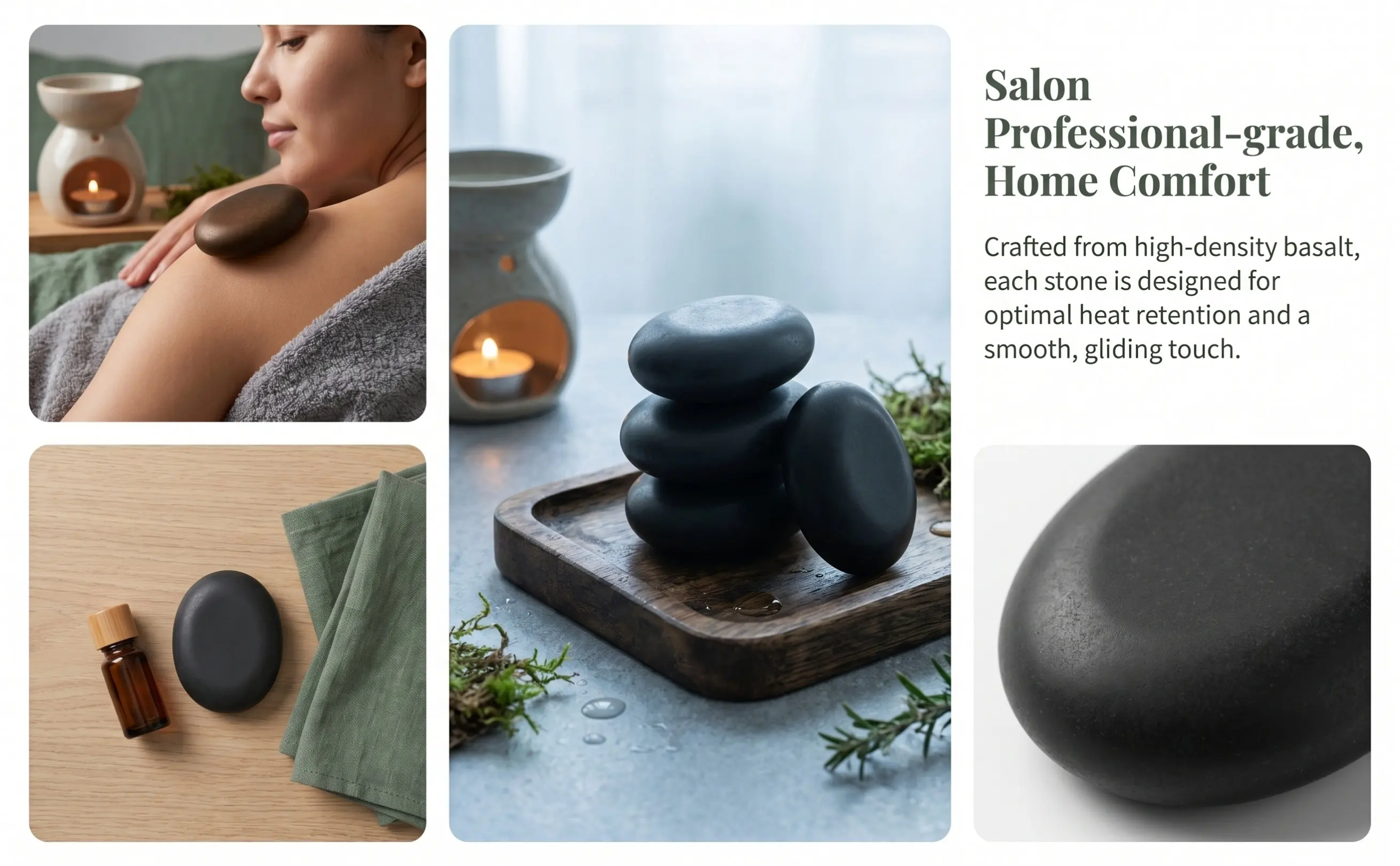 4Pcs Natural Basalt Massage Stones Hot Stone Set Spa Heated Stones Heat Retaining Therapy for Warmer Stone
