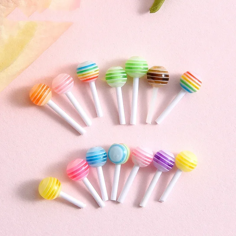 50 Pcs/ Set Mini Simulation Colorful Lollipop 3D Kawaii Candy Cute Decorations DIY Lovely Stationery Box Phone Case Accessories