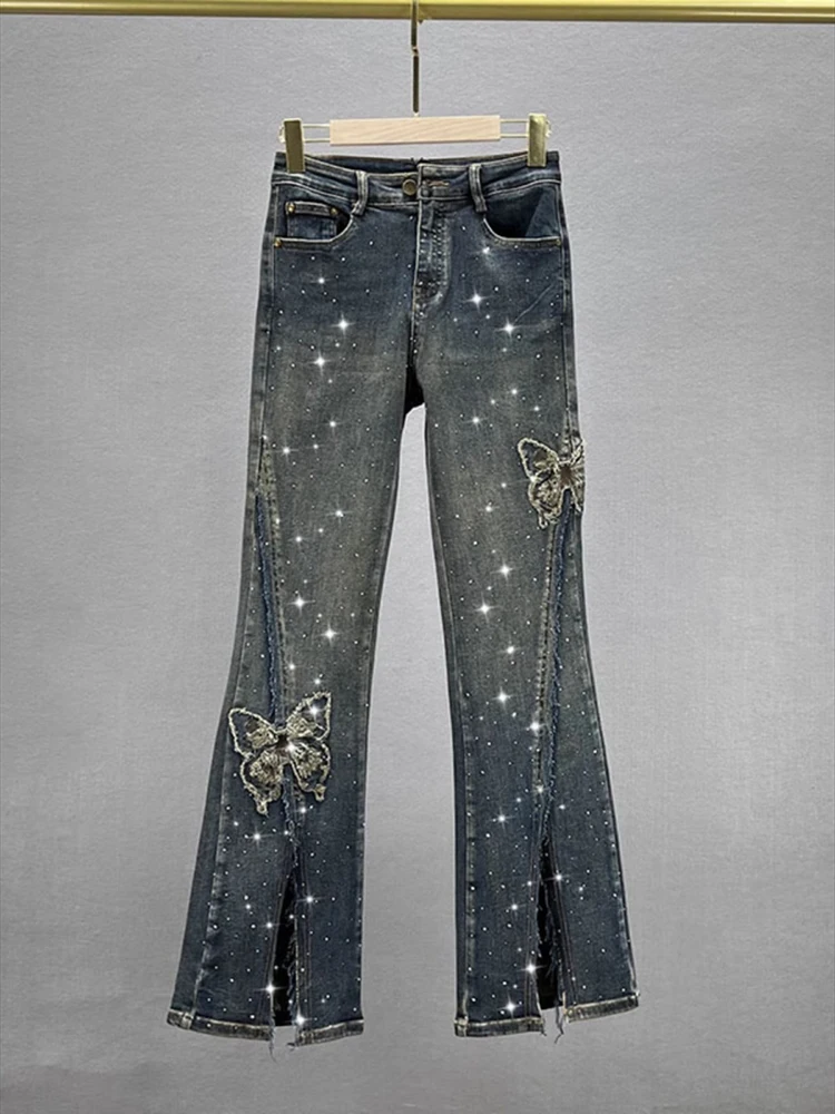Butterfly Embroidered Jeans Women's Spring Retro Micro flared  Loose Wide Leg Pants Slimming and Fashion Niche Pants