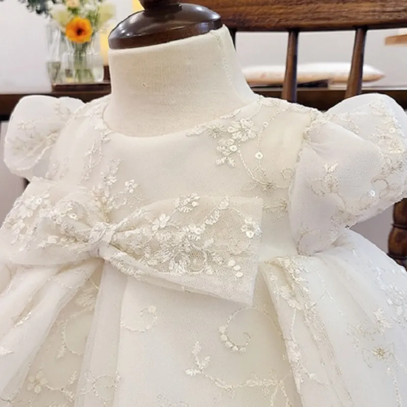 Baby Girl Princess Floral Lace Tutu Dress Puff Sleeve Infant Toddler Teen Vintage Vestido Party Wedding Baby Clothes 1-14Y