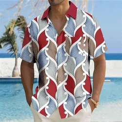 Men's shirt with geometric print pattern lapel shirt, Hawaiian vacation outdoor daily short sleeved button men's clothing