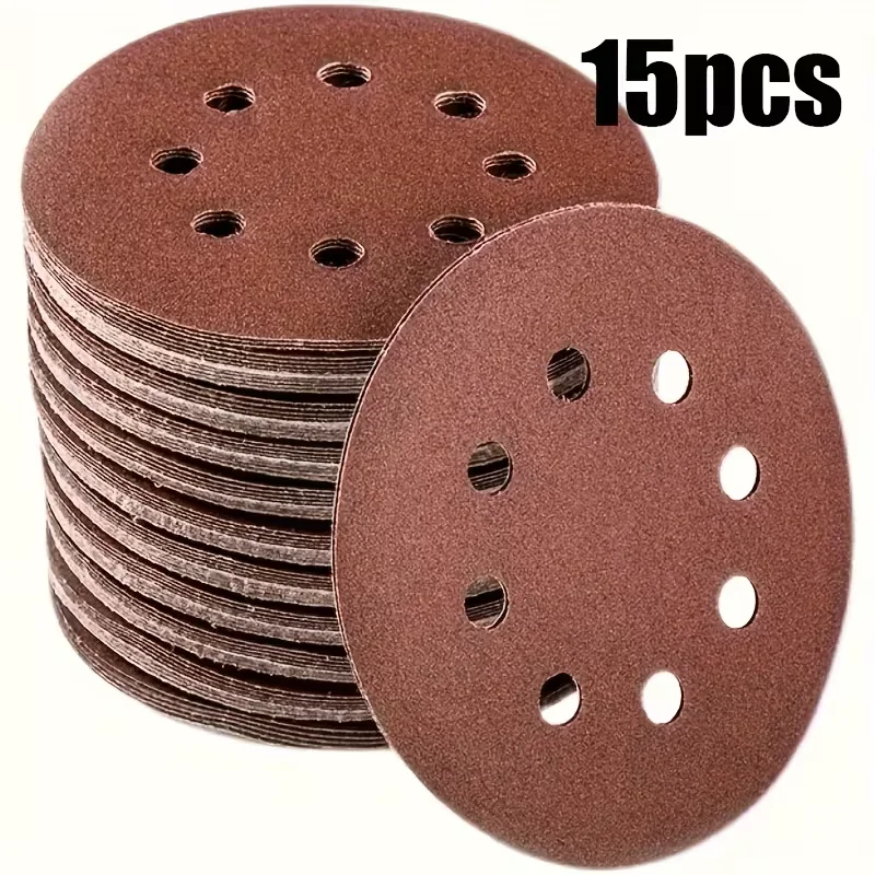 15pcs 7-inch 8-hole sandpaper alumina polishing pad, used for smooth polishing and grinding, suitable for belt sanding machines