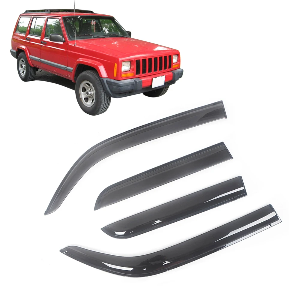 

For Jeep Cherokee 1984-2023 Auto Side Window Wind Deflectors Visors Black Rain Guard Door Visor Vent Shades Dark Smoke Ventvisor