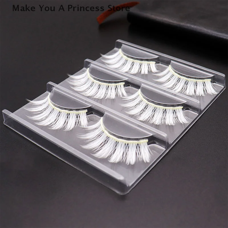 3pair White Eyelashes Cosplay Makeup Natural Long Cross Strip False Eye Lashes