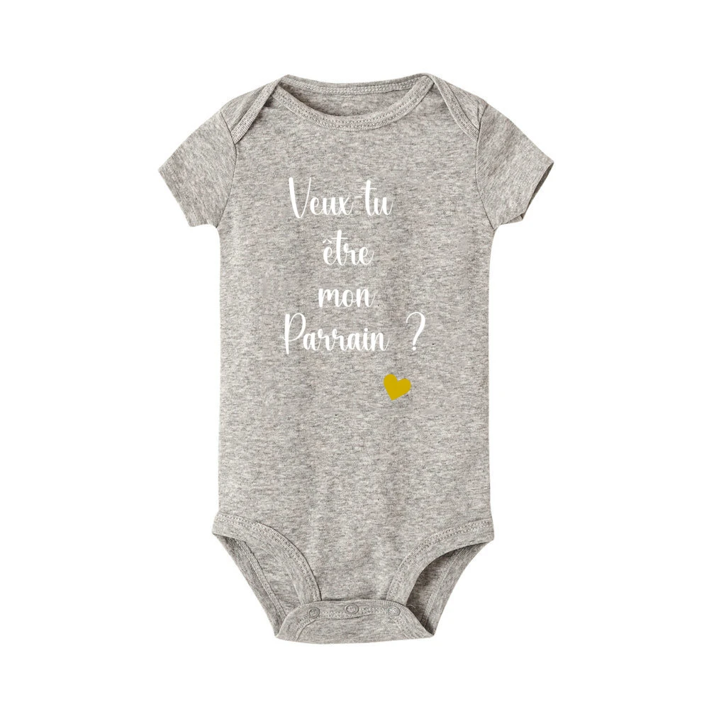 Veux-tu Etre Mon Parrain Print Baby Romper Short Sleeve Round Neck Bodysuit Casual Boy Girl Jumpsuit Summer Baby Clothes