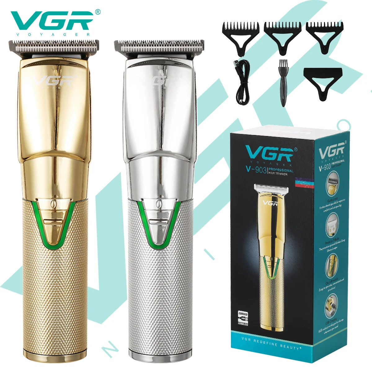 

VGR 903 Professional USB Rechargeable Barber Hair Clipper Electric Hair Trimmer Cordless for Men