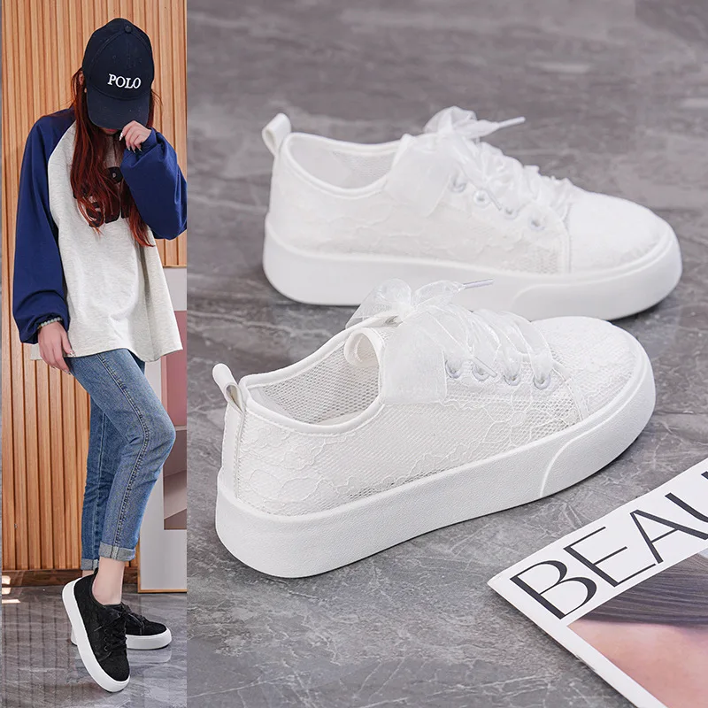 여성 여름 패션 신발 새로운 메쉬 캐주얼 운동화 절묘한 신발 끈이있는 편안하고 통기성 스포츠 신발