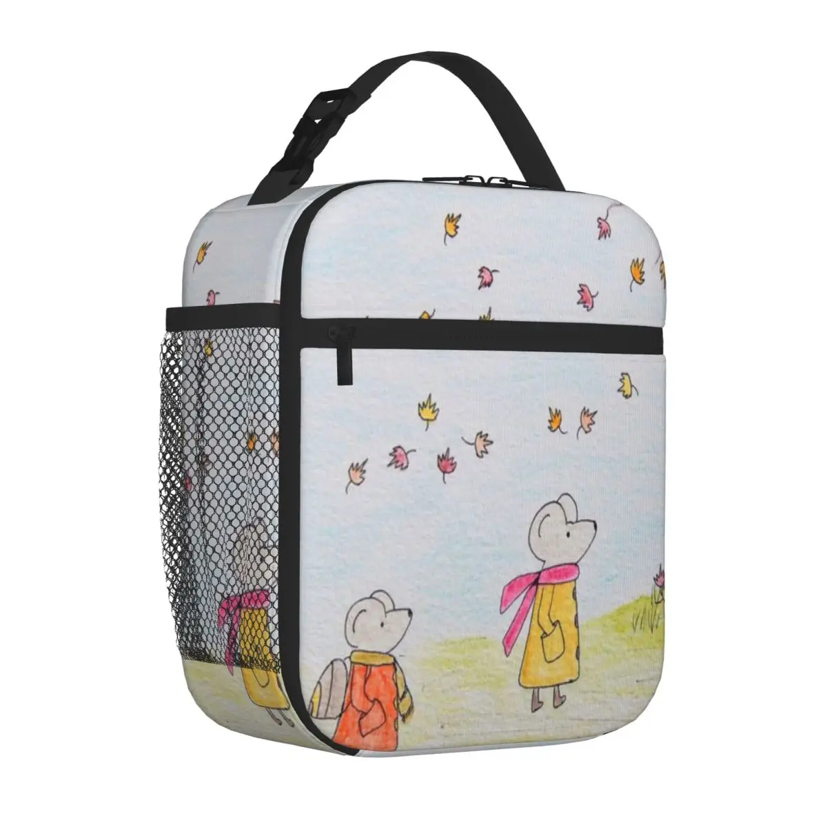 Bestselling Cute Mice On Autumn Day Character Art Watercolor Drawing Dual Use Thermal Tote Yard Party Waterproof Lunch Bag