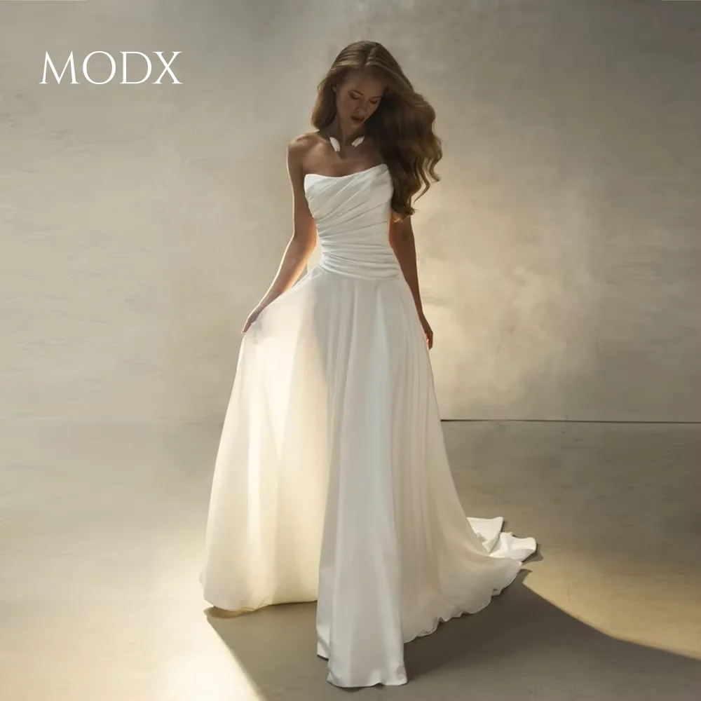 MODX Simple Satin Wedding Dress Strapless A Line Bridal Gown Minimalist Custom Made Bridal Gown Vestidos De Novia New Arrival ﻿