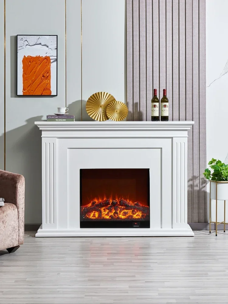 Curio Cabinet Simulation Flame White Living Room Home Background Wall Storage Cabinet French Heating Fireplace Mantel