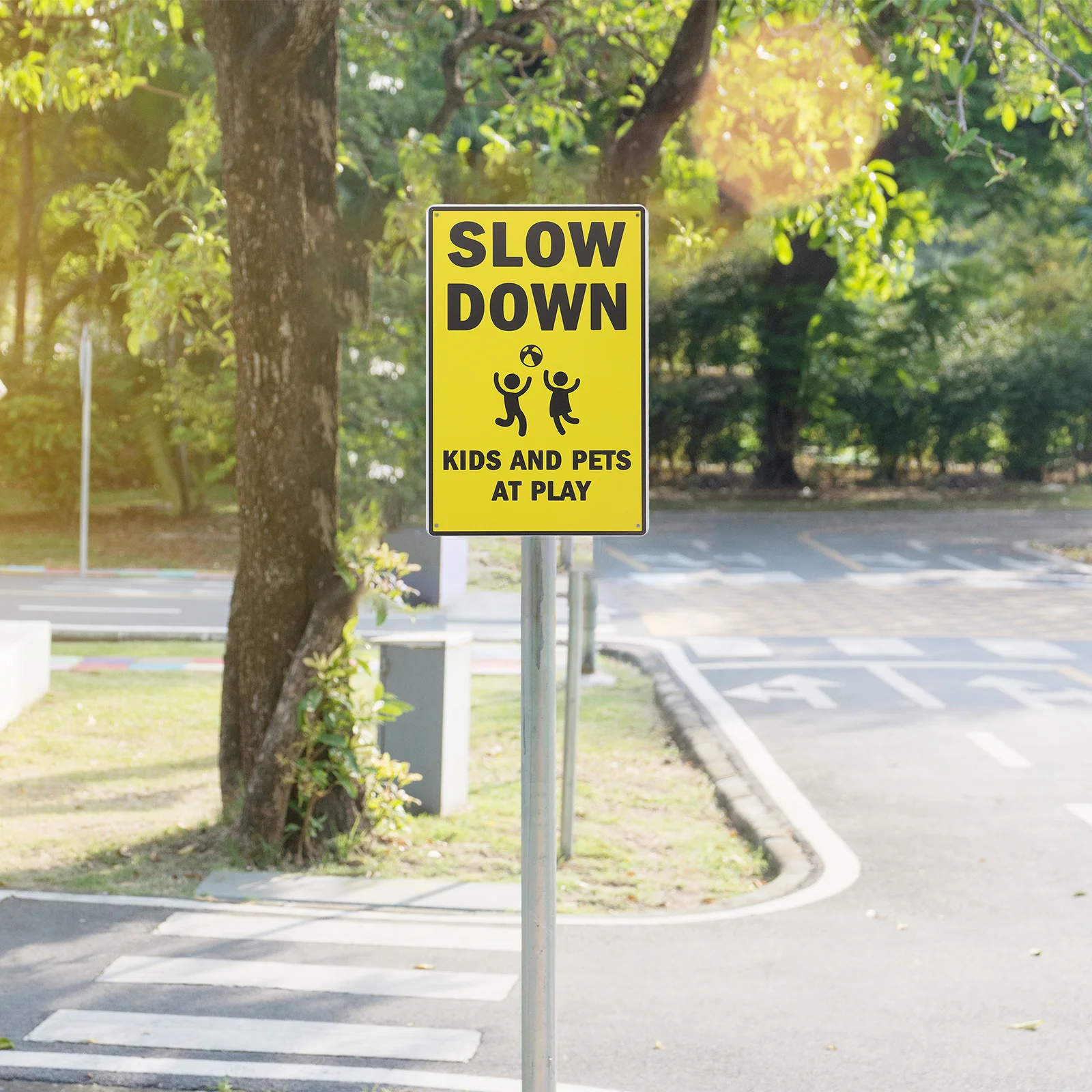 

Weatherproof Iron Street Sign Slow Down Play Caution Traffic Safety Road Sign for Residential Areas Outdoor Use