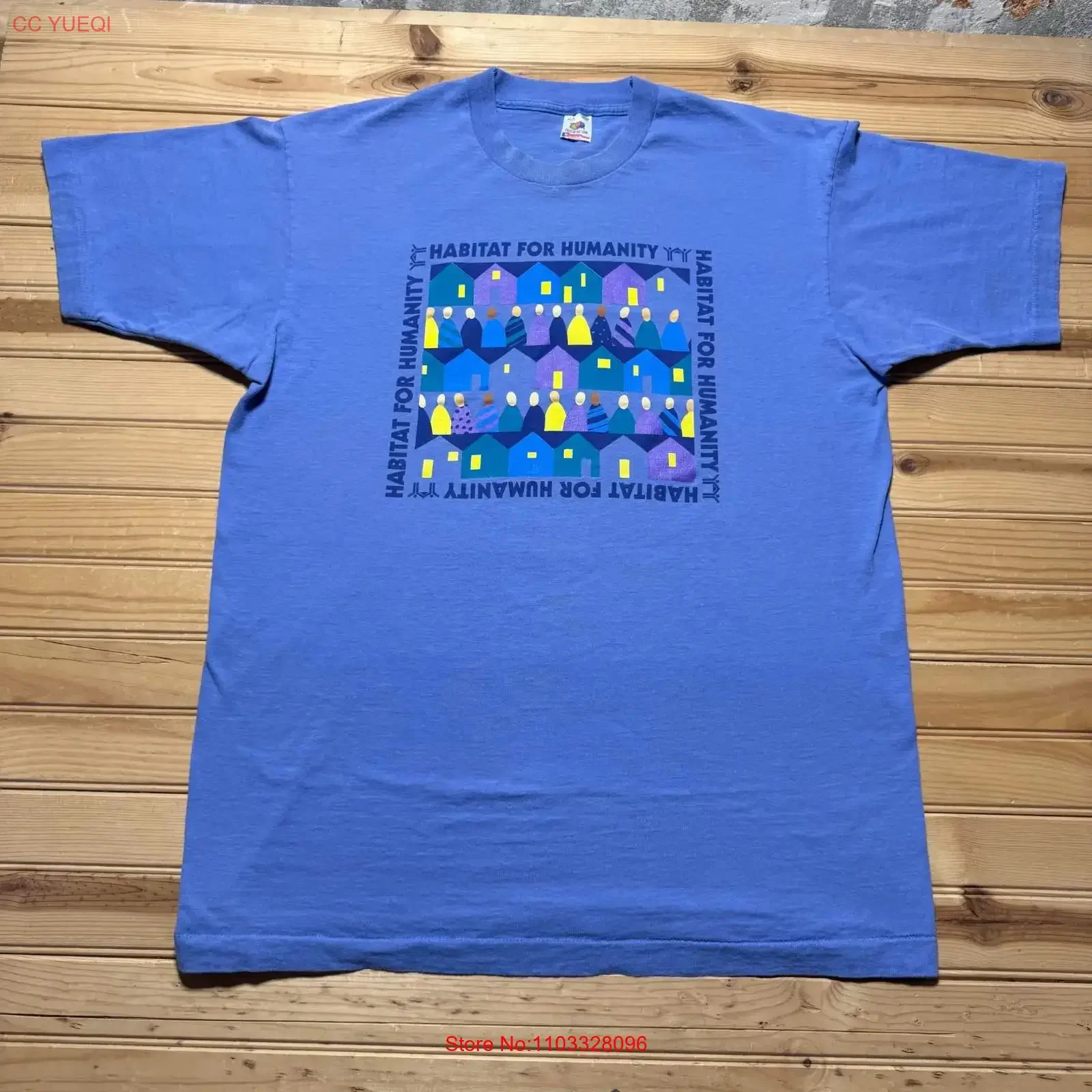 T-shirt vintage années 90 Habitat For Humanity, maisons colorées, charité, USA XL, vintage, lavé, polyvalent, unisexe, élégant, confortable