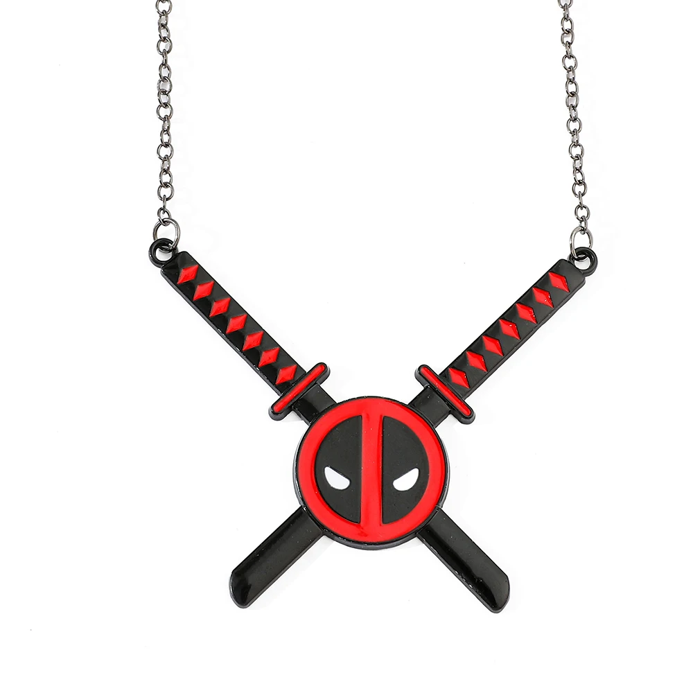 Marvel Superhero Deadpool Pendant Necklace Cool Double Knife Neck Chain Personalized Necklace Gift Suitable for Men and Women