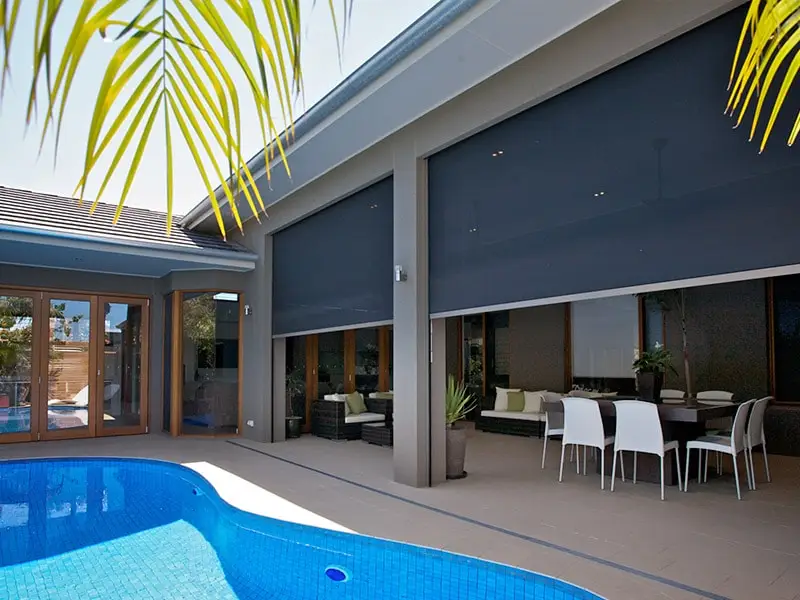 Waterproof Pvc Ziptrack Screen Retractable Outdoor Shade Motorized Roller Blinds Customizable