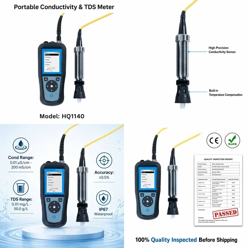 for HQ1140 Portable Conductivity Meter Handheld TDS Salinity Resistivity Analyzer IP67 Waterproof Sensor 0 to 60 C