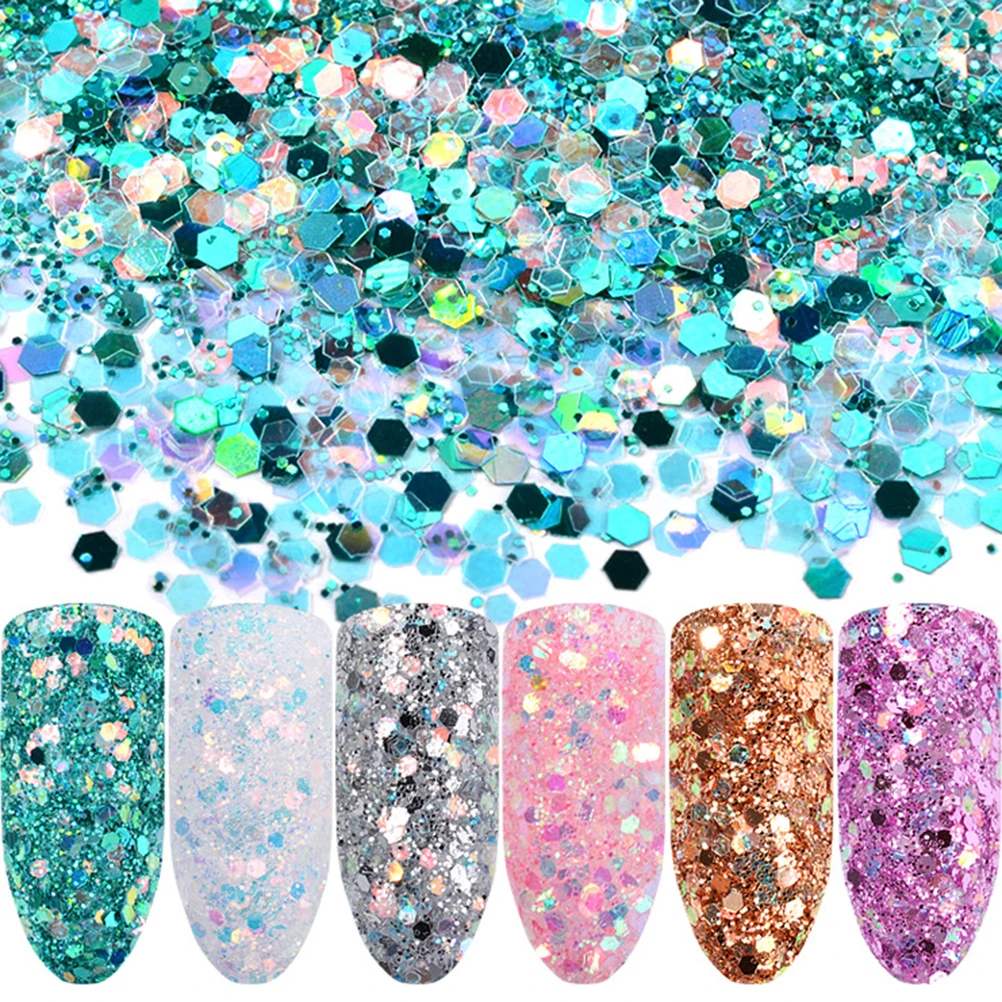 

6pcs Nail Glitter Sequins Iridescent Flakes Ultra-thin Tips Colorful Mixed Paillette Face Body Hair Nail Art