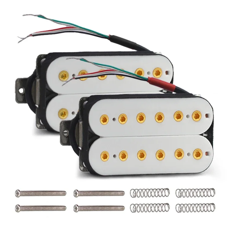 White Humbucker Pickup Set Neck & Bridge for Electric Guitar, 4-Conductor Wiring for Coil Split