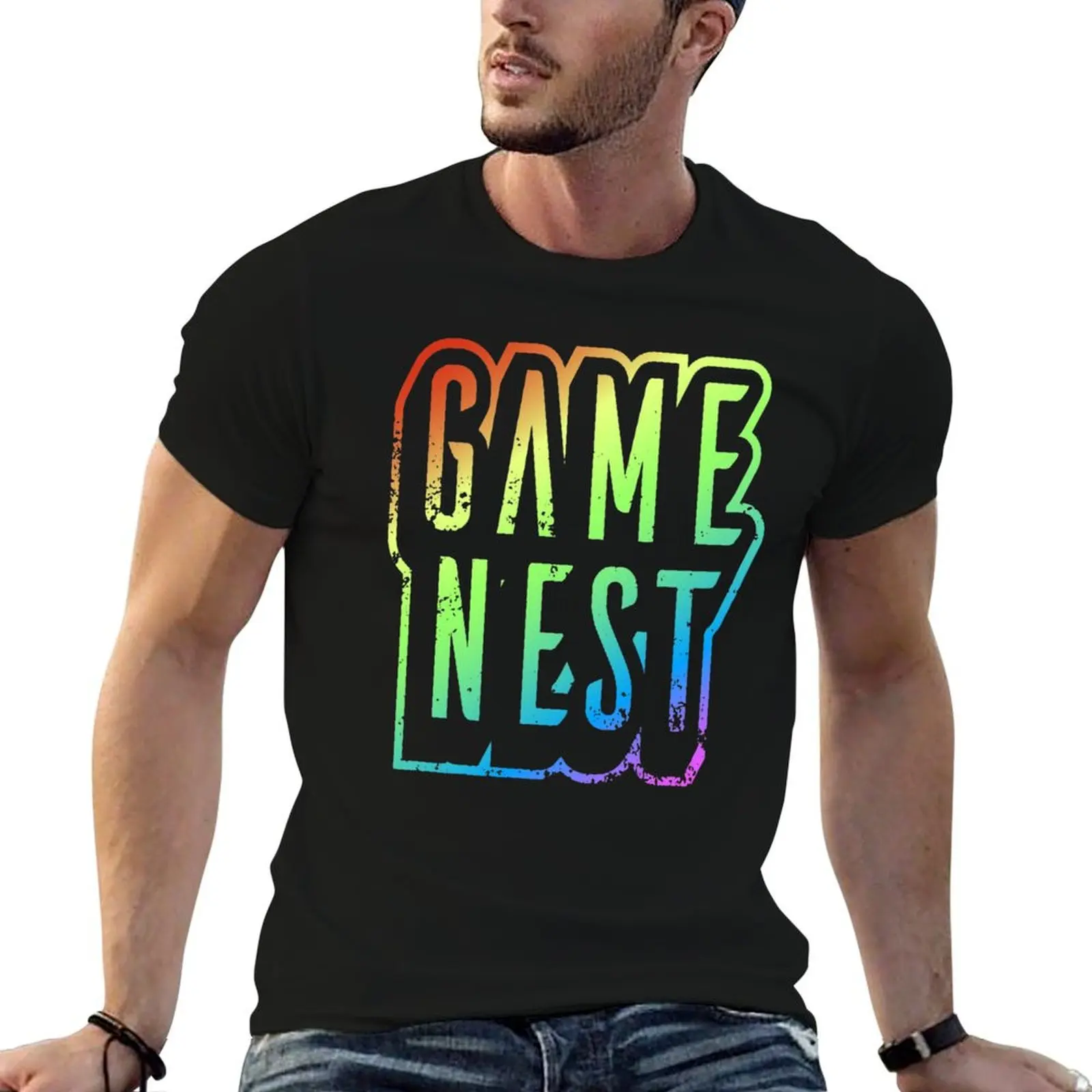 Game Nest Rainbow T-Shirt Sweat Resistant Workout Tee Shirt