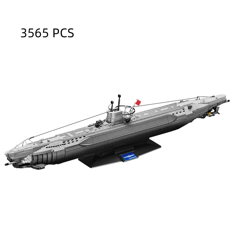 98015 Large U‑Shaped Submarine Building Blocks With Torpedo Accessories DIY Assembly Military Display Model Bricks Toy For Boys