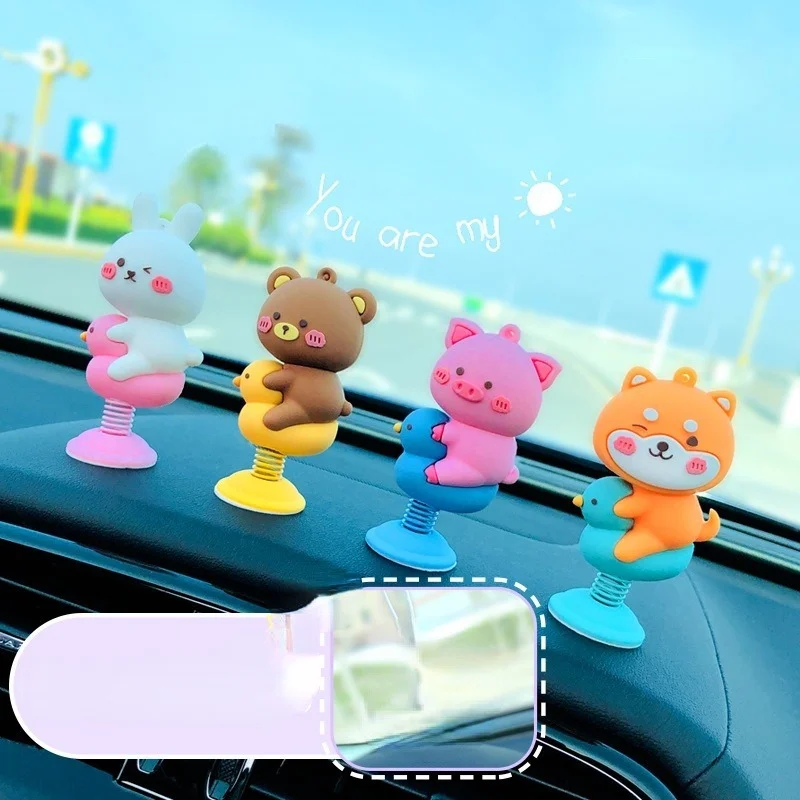 Anime Cute Animal Shaking Head Spring Toys Car Panel Dashboard Decoration PVC Car Ornament Doll Auto Interior Accessories Gift