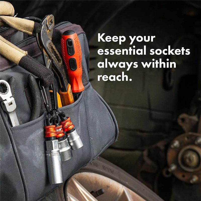 Slagmoersleutel Accessoireset-Socket Houder Sleutelhanger 3Pc-3/8In Socket Organizer Met Quick Release En Clip-Toolbox Opslag