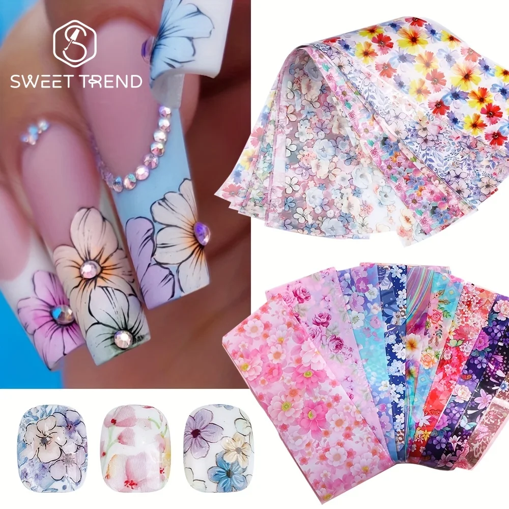 20 Stück Blumen-Nagelkunst-Transferfolien, Sommerblüten, glänzende Aufkleber, DIY-Maniküre, japanischer Stil, Nageldesigns, Sliders