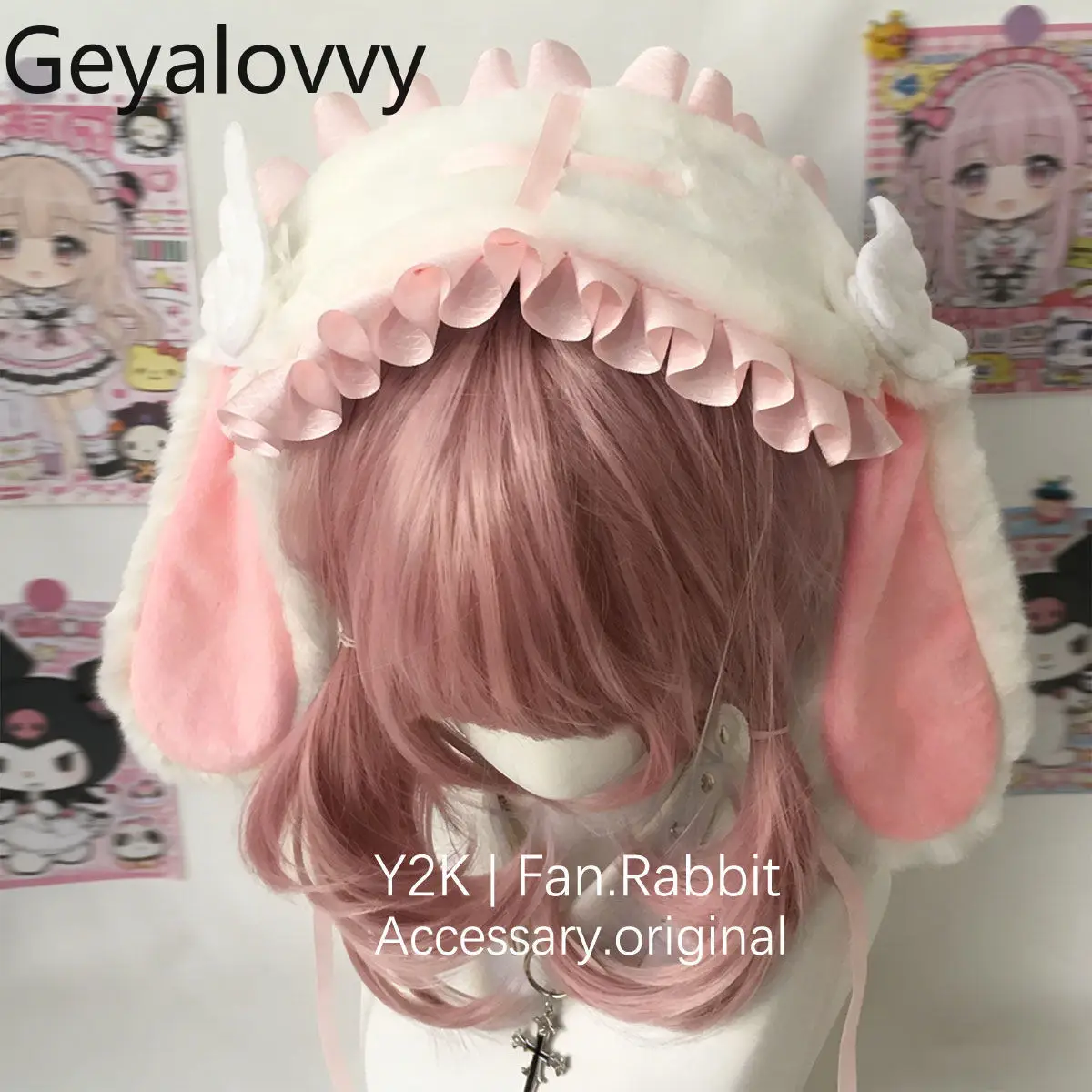

Японская субкультурная повязка на голову в стиле Лолита «Милая девушка» с крыльями, новинка 2026 года, универсальный плюшевый головной убор с удлиненными кроличьими ушками, аксессуар для волос