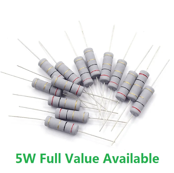 10pcs 5W (0R ~ 1M) 0.5R 0.1R 220R 560R 1M 330R 4.7k 2.2K 1K Metal 5/6/7/8/9.0.1.2.3.4.5.6.7/R/K 10K Ohm Carbon Film Resistor