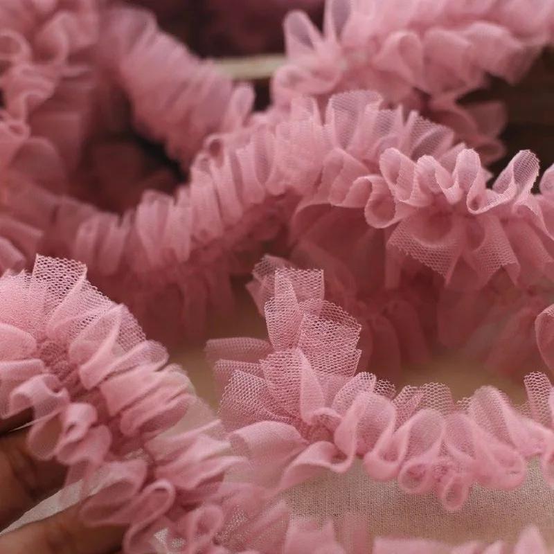 5meter /lot 5cm Fluffy Gauze Lace Pleats, Dense Pleats, Ruffle Edge Skirt Collar Decoration, Gauze Edge Accessories SC946
