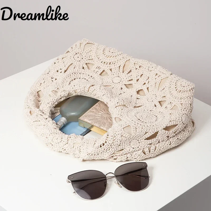 

Pattern Hollow Woven Handbag Boho Beach Bags Women Tote Bags For Ladies Vacaition Outfits Women Handmade Handbags