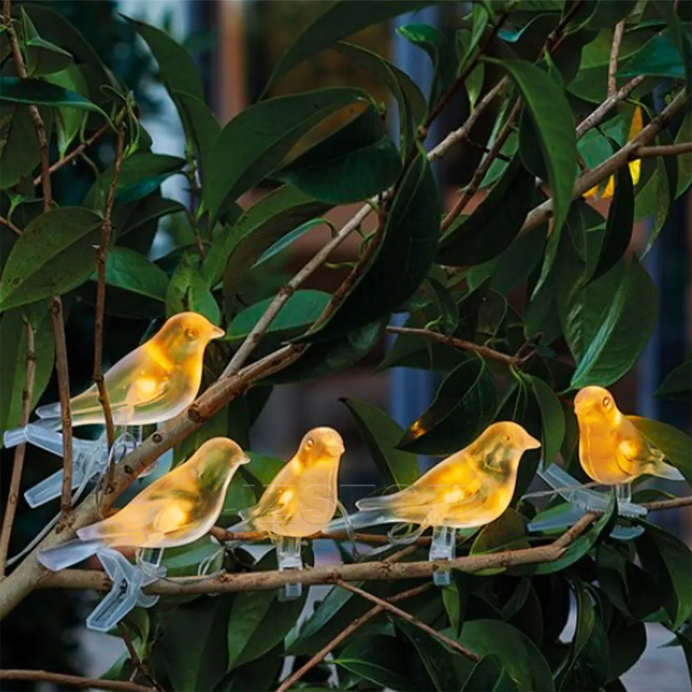 Clip On Solar Outdoor String Lights Solar Bird Patio Lights Waterproof Warm White for Garden Fence Stairs Balcony Yard Decor