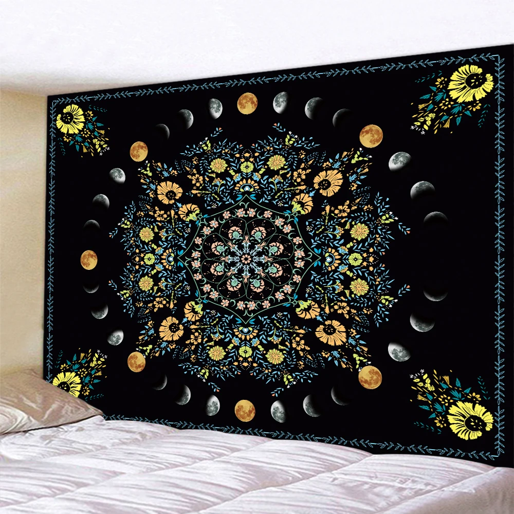 Mandala sun and moon butterfly psychedelic scene family decoration tapestry hippie bedroom wall decoration Bohemian decoration