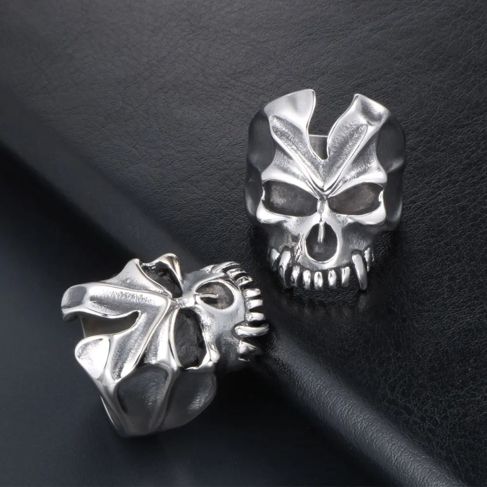 NEW Fangs Skull Titanium Steel Ring EDC Portable Rings Punk Accessories Gift For Men Outdoor Self defense tools