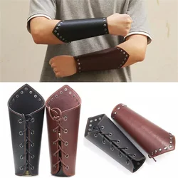 2pcs Medieval Steampunk Vintage Viking Knight Warrior Larp Cosplay PU Leather Bracer Scale Arm Armour Theatre Costume Prop