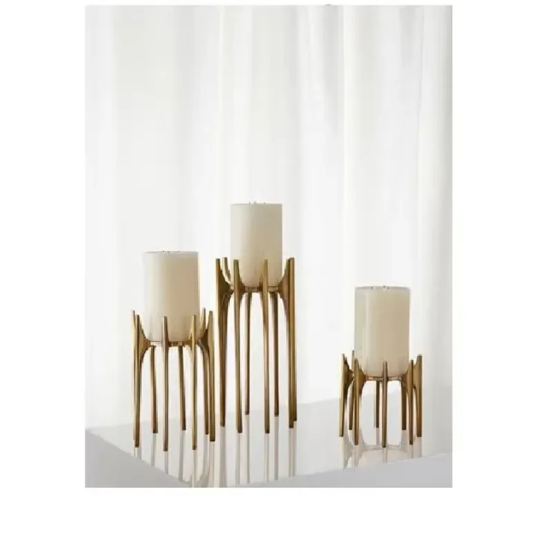 Shiny Golden Taper Candle Stand Royal Designed Home Decorative Candlestick Holder Durable Metallic Candle Holder