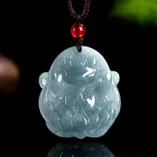 

Authentic Natural A-grade Jade Blue Water Fox Fairy Nine Tailed Fox Pendant Glutinous Jadeite Flower Piece Women's Jewelry