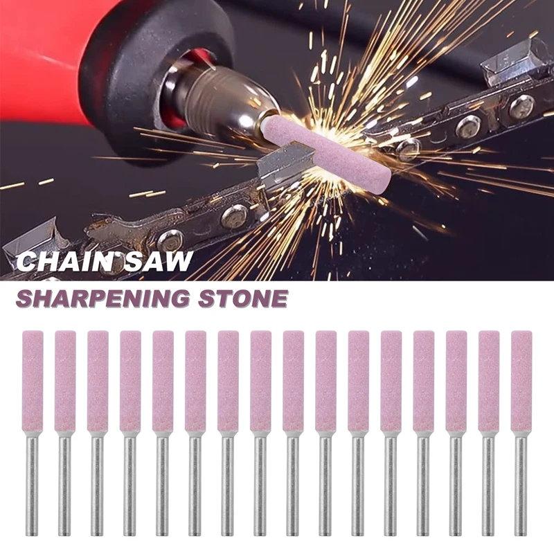 16Pcs Chainsaw Sharpener Grinding Stones 4.8Mm Sharpening Tool Stones Burr Chain Saw Grindstone File Replacement Tools