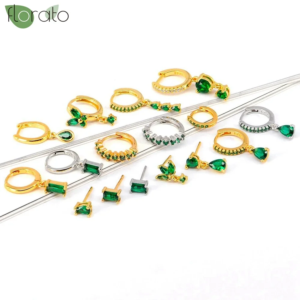 925 Sterling Silver Needle Elegant Green Zircon Hoop Earrings for Women Fashion Heart Pendant Earrings Wedding Luxury Jewelry