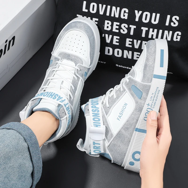 High-top Men's Casual Sports Sneakers Comfortable Couple Fashion Skateboard Shoes Street Style Male Leisure Walking Flat Shoes