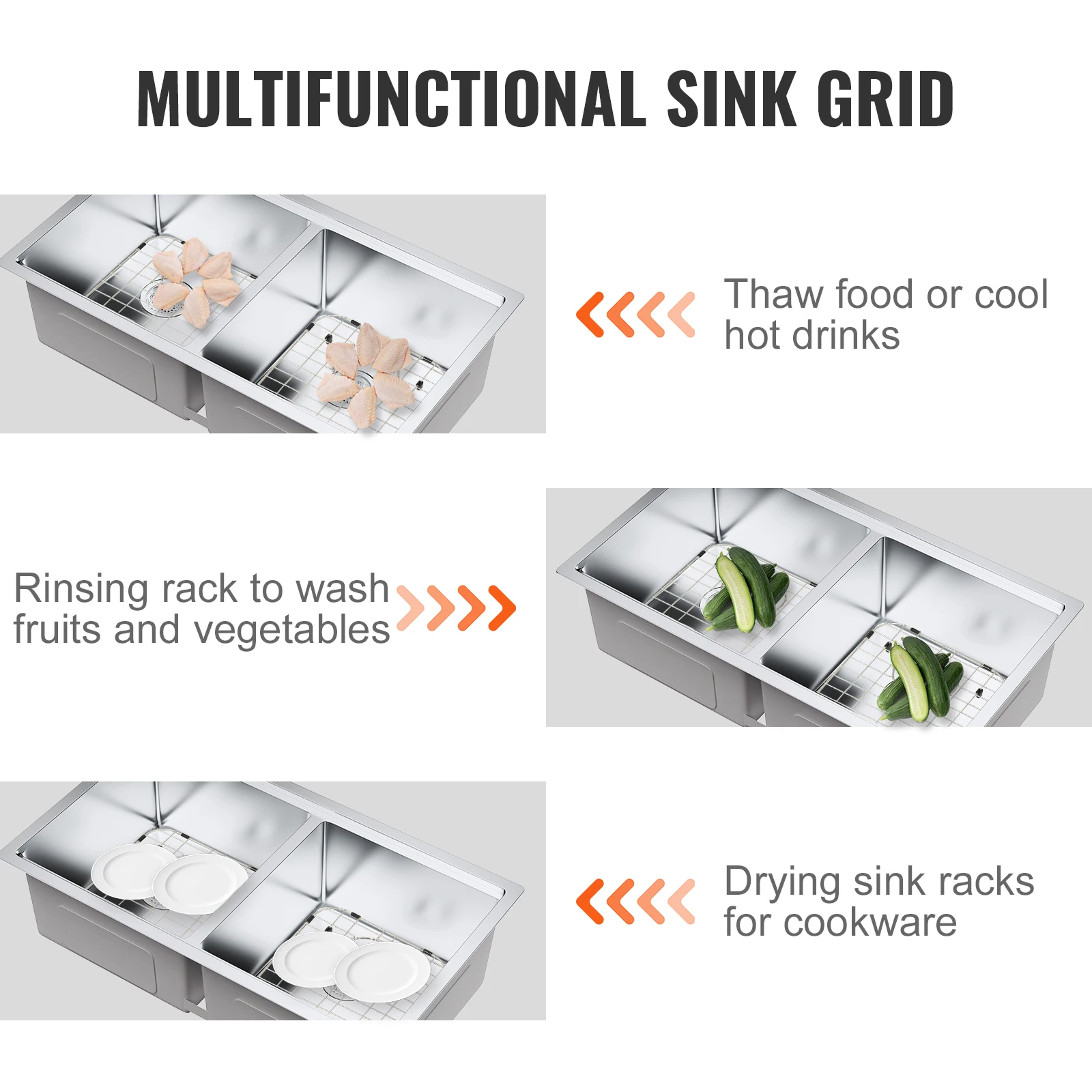 VEVOR 2PCS Sink Protector Grid Centered Drain Sink Grates with R50 Corner Radius Universal Bowl Rack Sink Accessory For Kitchen
