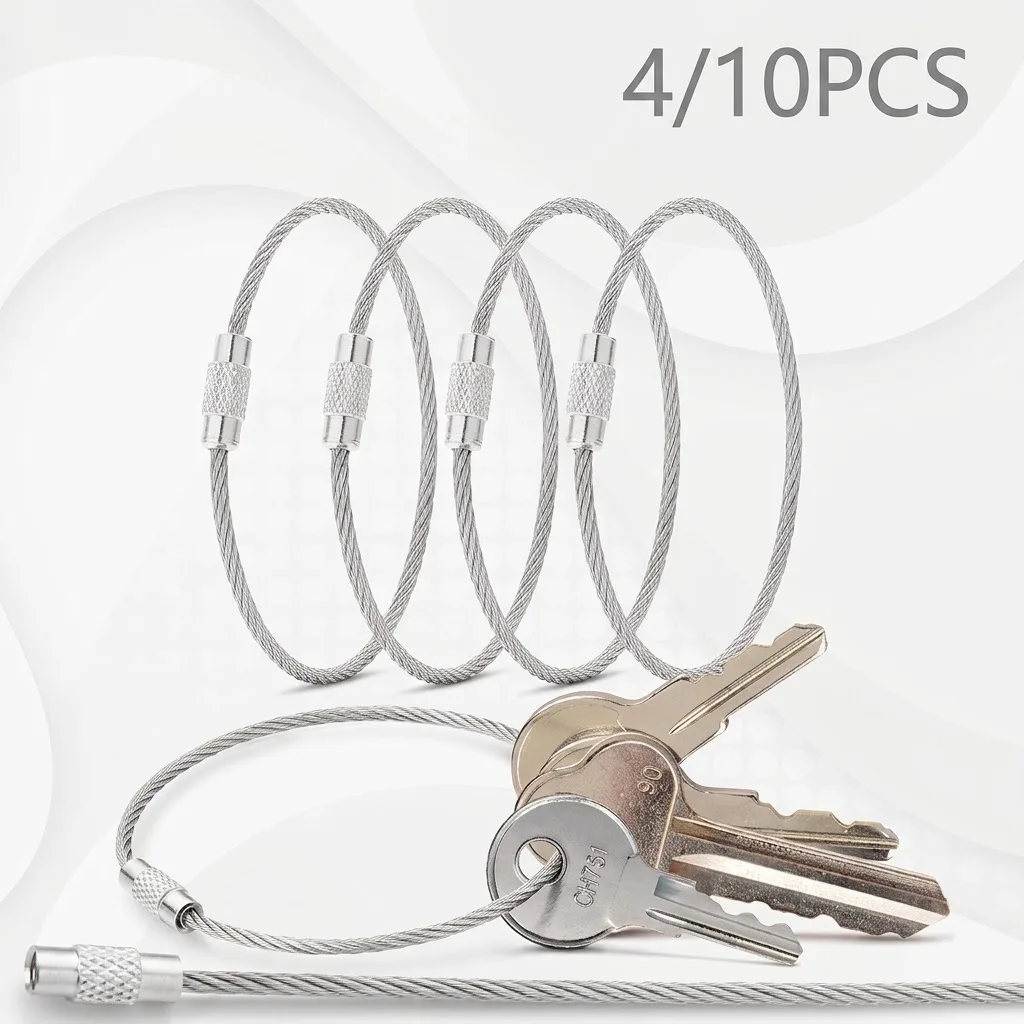 4/10PCS Stainless Steel Wire Keychain Cable Heavy Duty Metal Key Ring Twist Screw Lock Tactical Outdoor Luggage Tag Keeper Cord