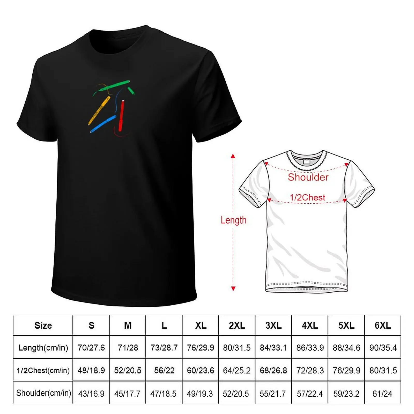 multicolored markers drawing lines T-Shirt Large Size Breathable Tee