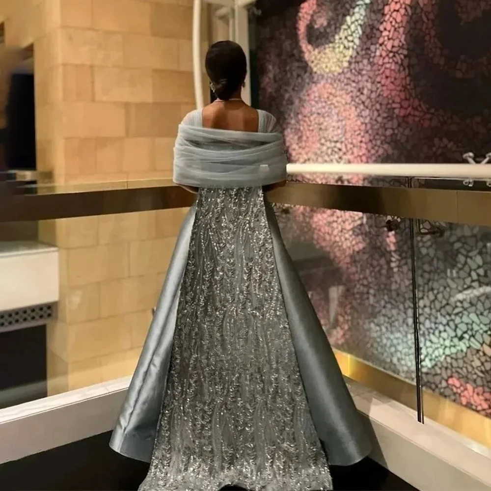 MANRUIXIN مخصص البريق أنيقة الخامس الرقبة فستان حفلات ألف خط الساتان مناسبة رسمية ثوب الديكور الترتر مساء اللباس