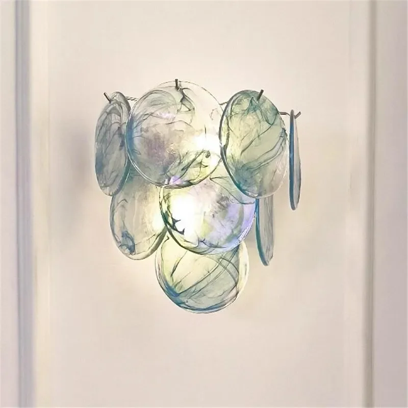 Retro Murano Glass Wall Lamp French Light Luxury Bedside Sconce Dopamine Blue Colorful Fixture for Bedroom Living Room Aisle