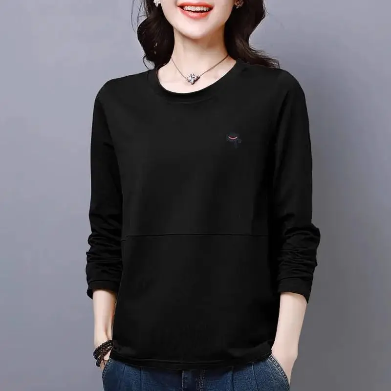 Spring and Autumn Women\'s Solid Colors O-Neck Long Sleeve Loose Thin Classic Pullovers Trendy Casual Comfortable All-match Tops