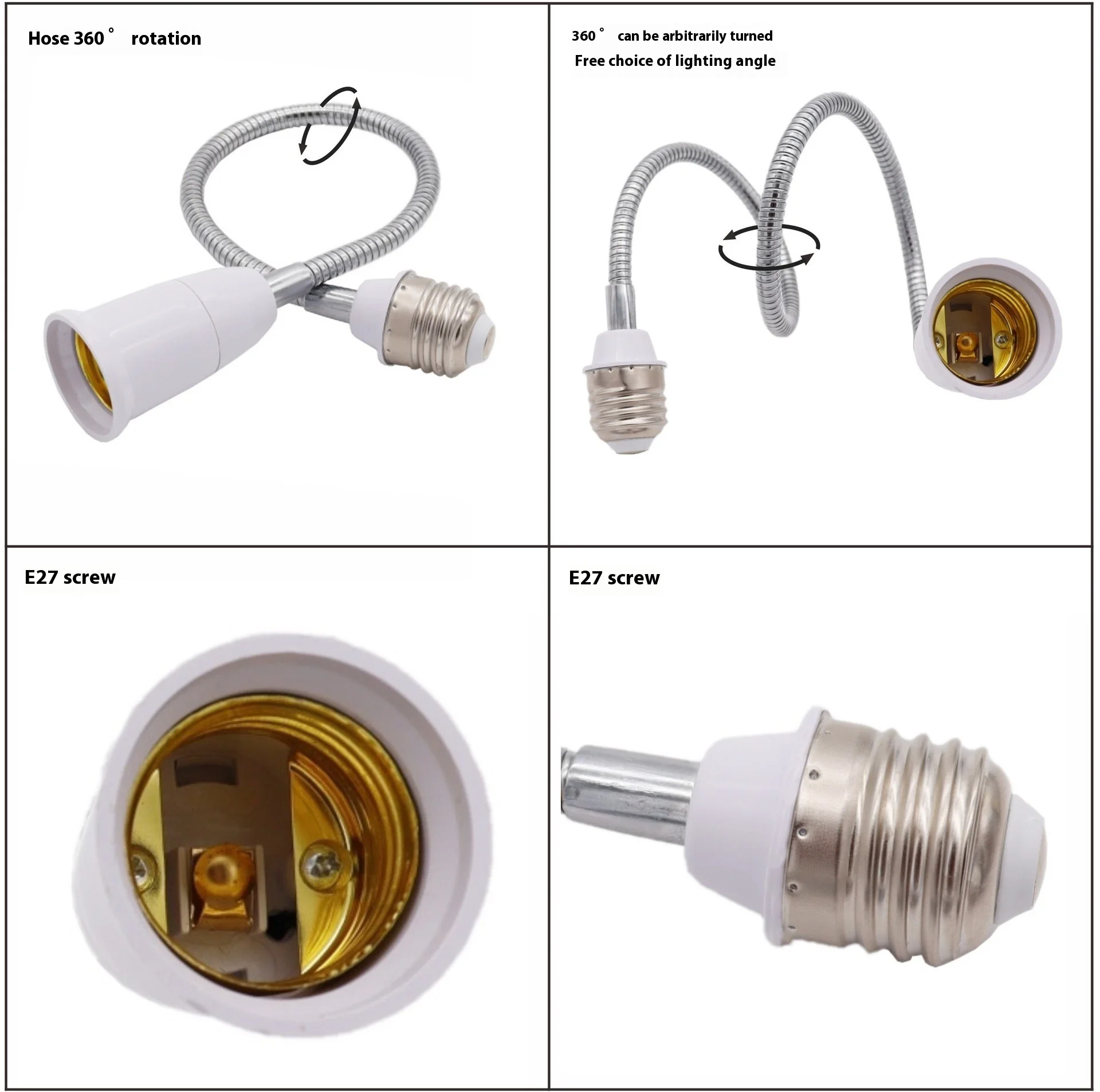 Imagem -04 - Lâmpada de Extensão Flexível com Suporte de Parafuso Conversor Plug-in Branco Estender Base de Lâmpada Tomada Nova E27 2060cm