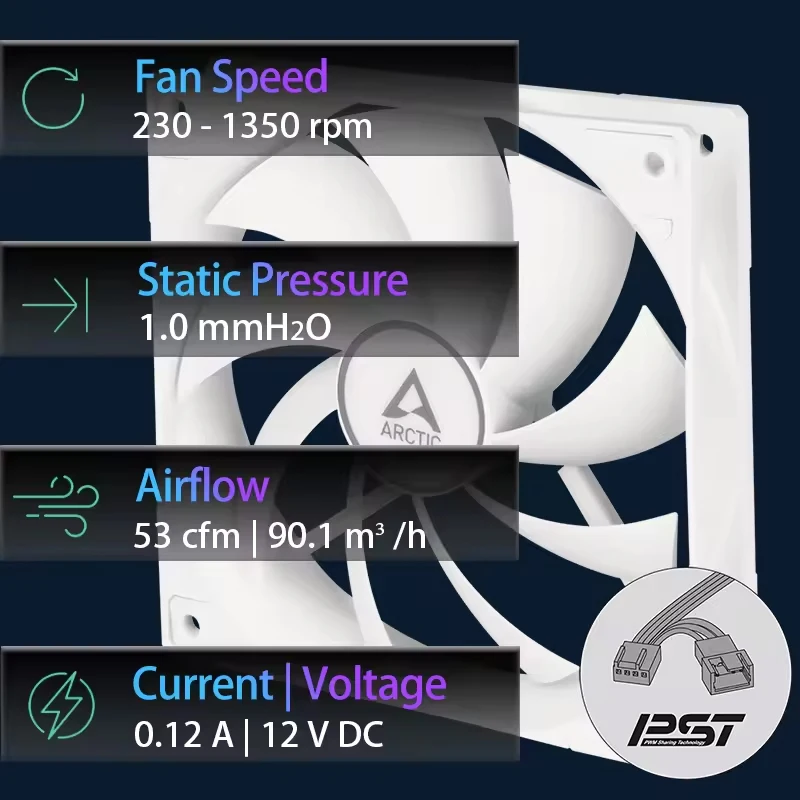 ARCTIC F12 PWM PST 120 mm Lüfter, PC-Gehäuselüfter mit PWM-Sharing-Technologie (PST), leiser Motor, Computer, Lüftergeschwindigkeit: 230–1350 U/min